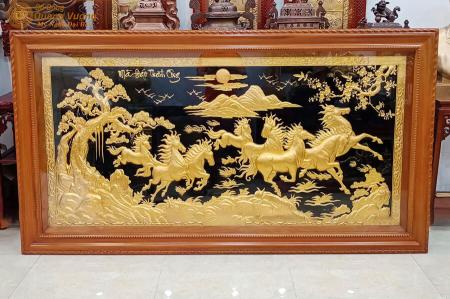 Tranh đồng mã đáo thành công thếp vàng 9999 cực đẹp