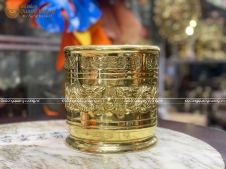 Bát hương bằng đồng chạm Song Long Chầu Nguyệt đường kính 18cm