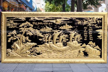 Tranh đồng thuận buồm xuôi gió mạ vàng 9999 khung liền đồng cực đẹp
