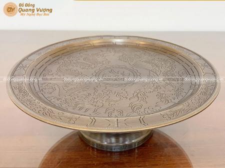Mâm bồng bằng đồng đỏ đường kính 35cm được ám chữ Phúc hạ màu trầm cổ rất đẹp