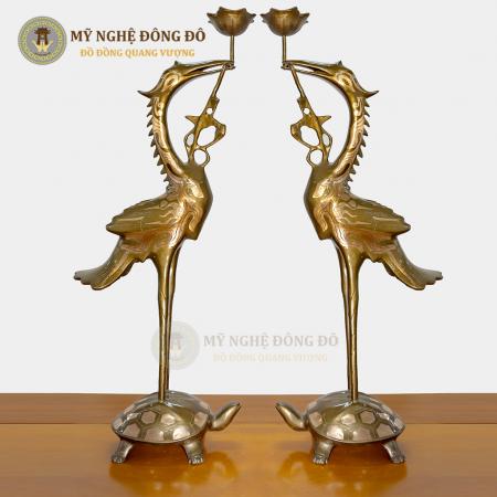 Đôi hạc đồng thờ cúng hun xanh cạo màu KT 50 cm