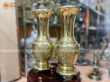 Đôi lọ hoa bằng đồng chạm tứ quý cao 35cm