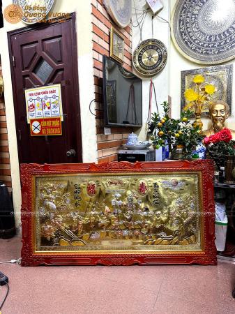 Tranh mừng thọ cha mẹ bằng đồng liền tấm kích thước 90cm x 1m70