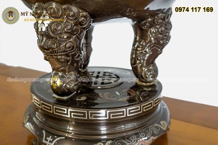 Bộ đỉnh đồng chạm rồng khảm ngũ sắc 5 chữ vàng