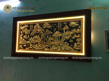 Tranh đồng quê khung gỗ 1m7 đèn led