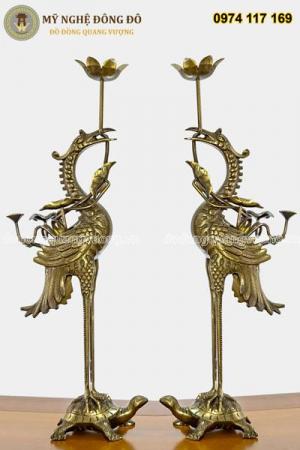 Bộ đồ Thờ Đầy Đủ Bằng Đồng Vàng Hun - 60cm Chạm Hoa Sòi.