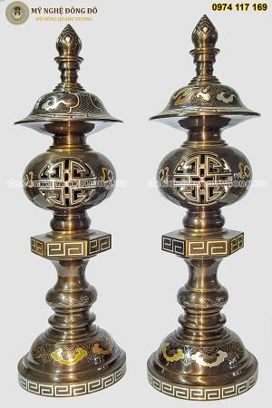 Đèn thờ bằng đồng khảm ngũ sắc cao cấp