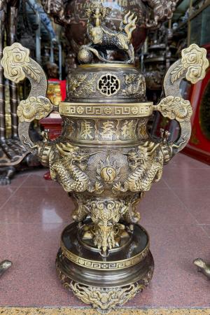 Bộ Ngũ Sự Đỉnh Đồng - Song Long Chầu Nguyệt Cao 68cm Mẫu Mới 2026