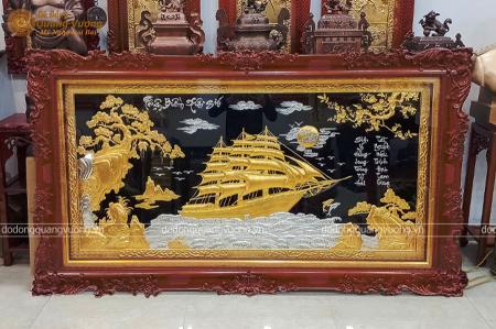 Tranh đồng thuận buồm xuôi gió dát vàng, bạc rất độc đáo