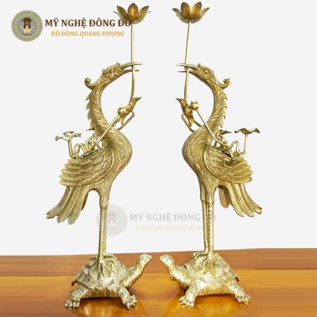 Hạc thờ Dapha, đôi hạc thờ cúng đồng vàng Đại Phát KT 60 cm