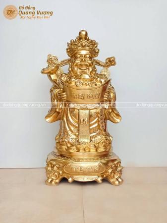 Tượng Thần Tài đứng ôm thỏi vàng bằng đồng mạ vàng 9999