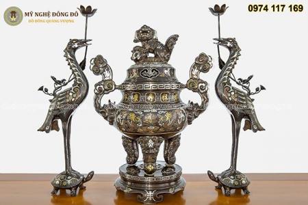 Bộ tam sự khảm song long ngũ sắc 5 chữ vàng