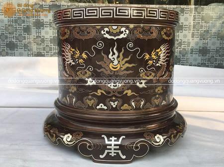 Bát hương khảm ngũ sắc Rồng Chầu Mặt Nguyệt bằng đồng đường kính 40cm