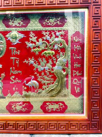 Tranh mừng thọ song cụ bằng đồng mẫu tranh mới nhất 2024