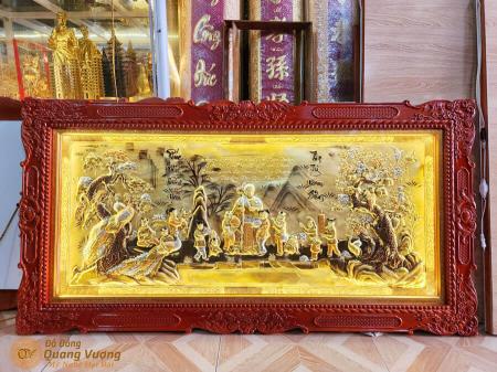 Tranh chúc thọ cụ bà đồng liền tấm phay xước kích thước 80cm x 1m55