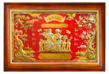 Tranh mừng thọ ông bà cha mẹ bằng đồng đẹp mẫu mới năm 2021 (60cm x 80cm, Khung nhựa vân gỗ, đồng dứt)