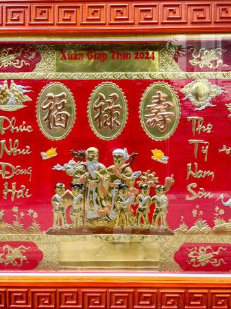 Tranh mừng thọ song cụ bằng đồng mẫu tranh mới nhất 2024