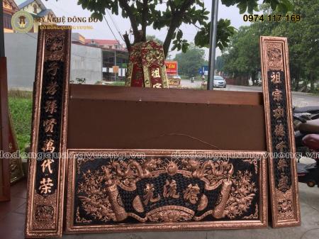 Hoành phi câu đối bằng đồng đỏ nền đen cao cấp