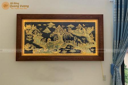 Tranh Vinh Quy Bái Tổ bằng đồng vàng sơn nền đen kích thước 1m97 x 1m07