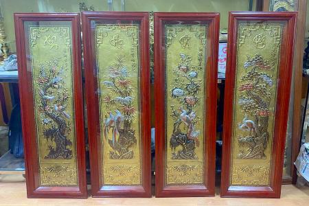 Tranh tứ quý Xuân Hạ Thu Đông bằng đồng hàng thủ công cực đẹp
