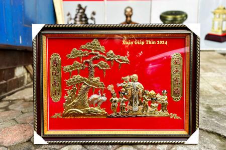 Tranh mừng thọ bằng đồng 60cm x 80cm Xuân Giáp Thìn 2024