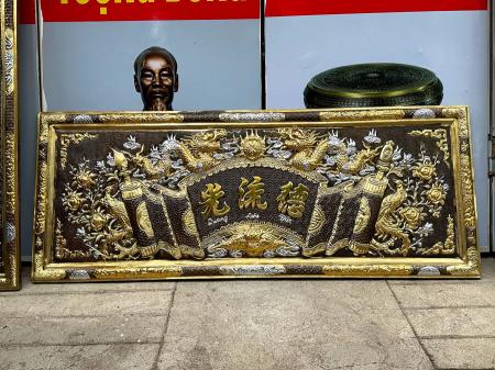 Bộ hoành phi câu đối bằng đồng mạ vàng bạc kích thước 1m55