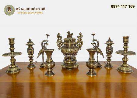 Bộ đồ thờ đầy đủ phụ kiện hoa văn rồng nổi