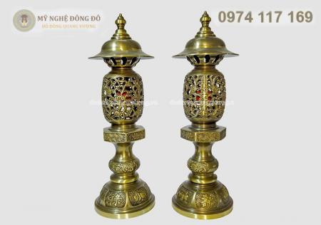 Đôi đèn thờ cúng hình lục giác màu hun