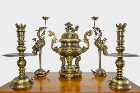 Bộ đỉnh đồng 2 công nghệ khảm sòi 5 chữ bạc