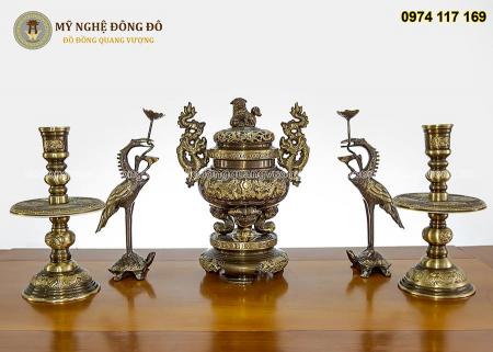 Bộ đồ thờ đầy đủ phụ kiện hoa văn rồng nổi