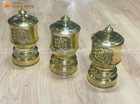 Bộ Đài thờ bằng đồng màu vàng bóng đường kính 10cm