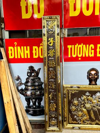 Bộ hoành phi câu đối bằng đồng mạ vàng bạc kích thước 1m55
