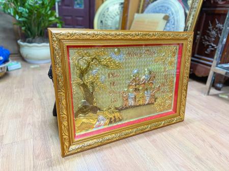 Tranh Đồng Mừng Thọ Ông Bà Mạ Vàng Bạc 50cm x 70cm