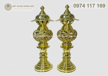 Đôi đèn thờ rồng phượng bằng đồng