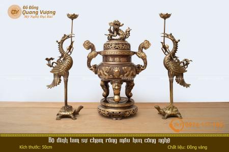 Bộ đỉnh tam sự chạm rồng màu hun công nghệ