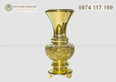 Lọ hoa đồng ống loe chạm hoa sen