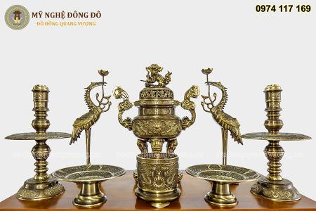 Bộ đỉnh đồng đầy đủ phụ kiện chạm rồng màu giả cổ