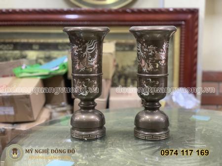 Ống đựng hương bằng đồng đỏ khảm tam khí