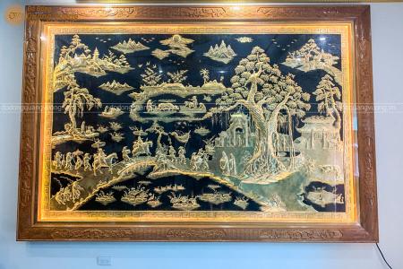 Tranh Vinh Quy Bái Tổ bằng đồng được dát vàng ta 9999 cực độc đáo