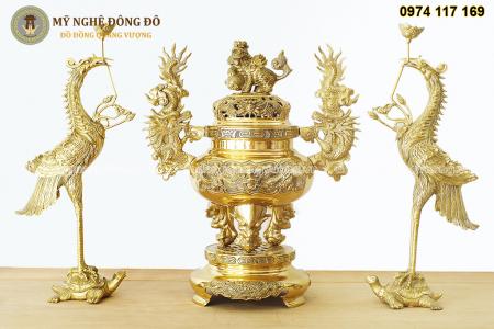 Bộ tam sự đỉnh đồng lư đồng Dapha hàng Đại Phát cao cấp KT 60 cm