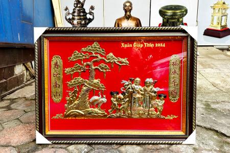 Tranh mừng thọ bằng đồng 60cm x 80cm Xuân Giáp Thìn 2024