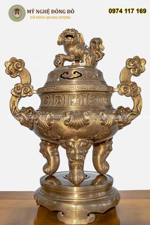 Bộ tam sự khảm hoa sòi bằng đồng đỏ đúc thủ công