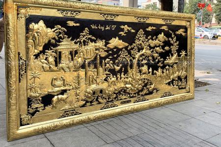 Tranh Vinh Quy Bái Tổ bằng đồng 2m65 x 1m55 khung đồng liền tấm