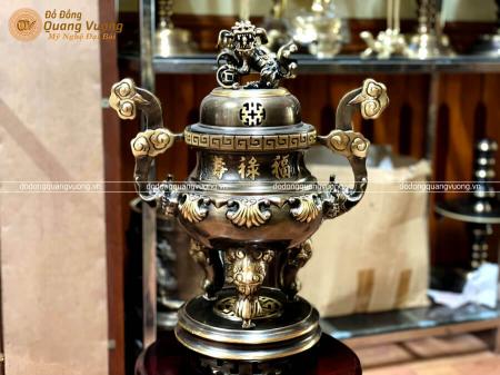 Đỉnh thờ chạm sòi bằng đồng cao 50cm