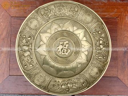 Mâm bồng chữ phúc hoa sen bằng đồng vàng mộc đường kính 30cm 