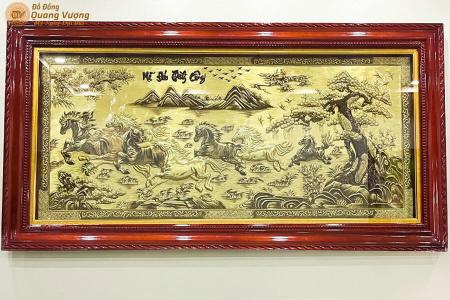 Tranh bát mã bằng đồng khung gỗ hương, nền xước