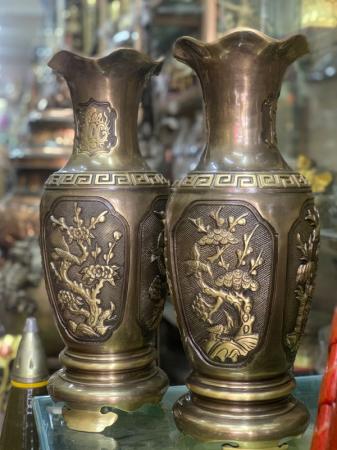 Lọ hoa đồng hun hoa văn tùng cúc trúc mai cao 50cm