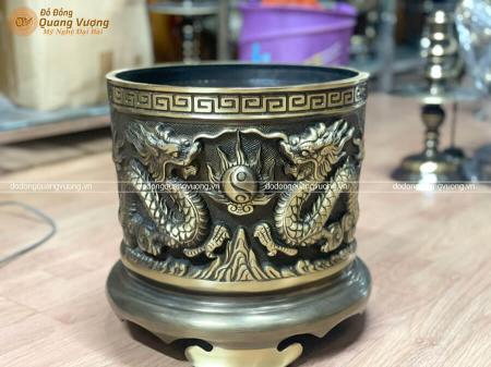 Bát hương bằng đồng chạm Rồng Phượng đường kính 30cm