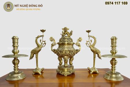 Bộ đỉnh đồng phật mờ họa tiết rồng 3D