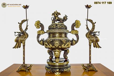 Bộ Tam Sự Song Long Chầu Nguyệt Hun Giả Cổ